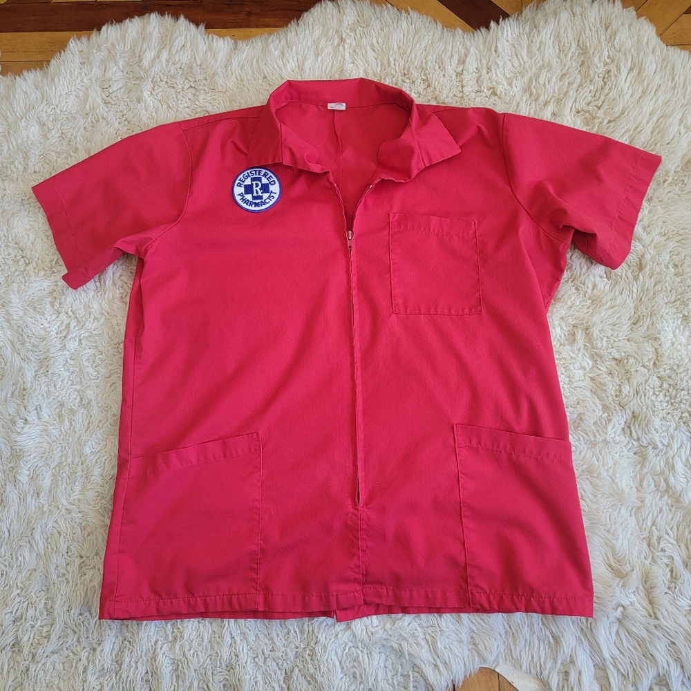 Vintage Red Mens Pharmacist Work Shirt Pharmacy Retro Large